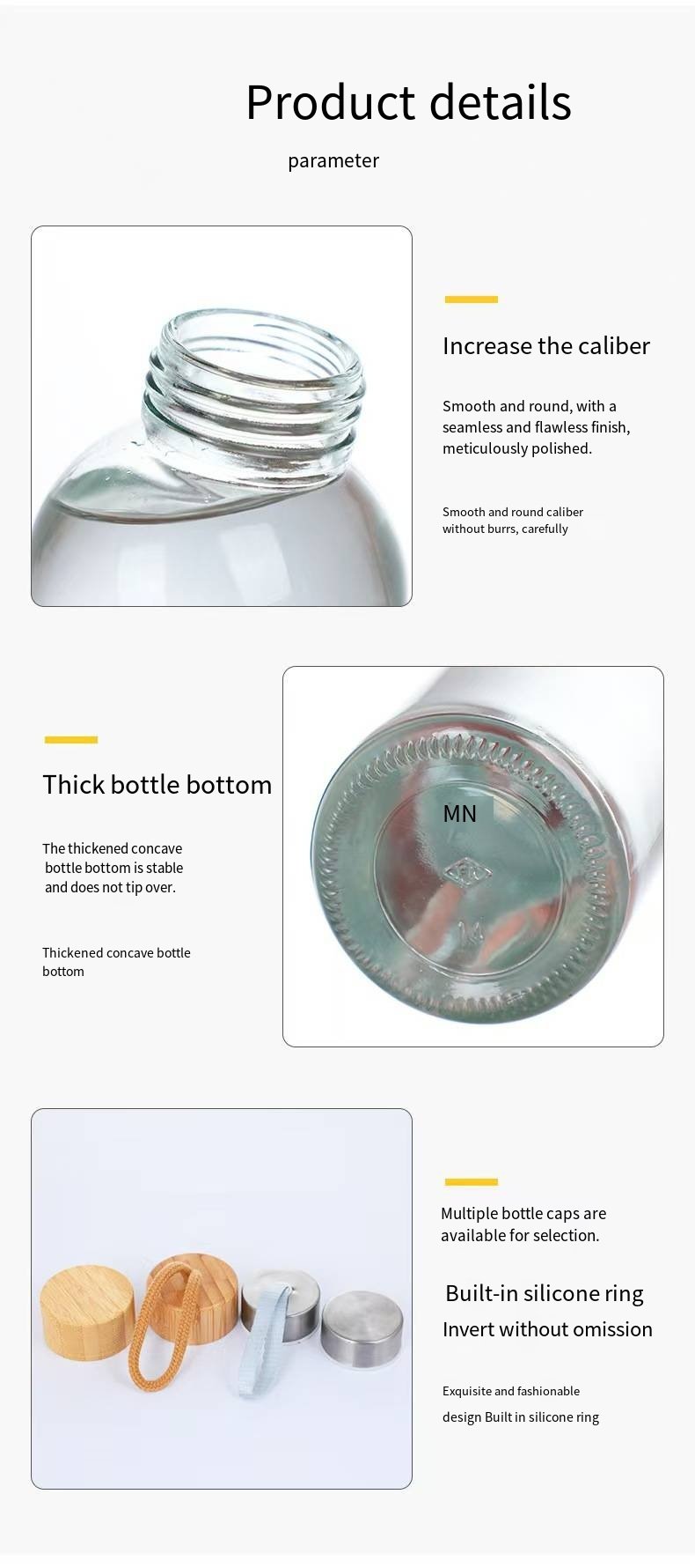 18oz Leakproof Glass Water Bottle with Stainless Steel Lid detail image 4