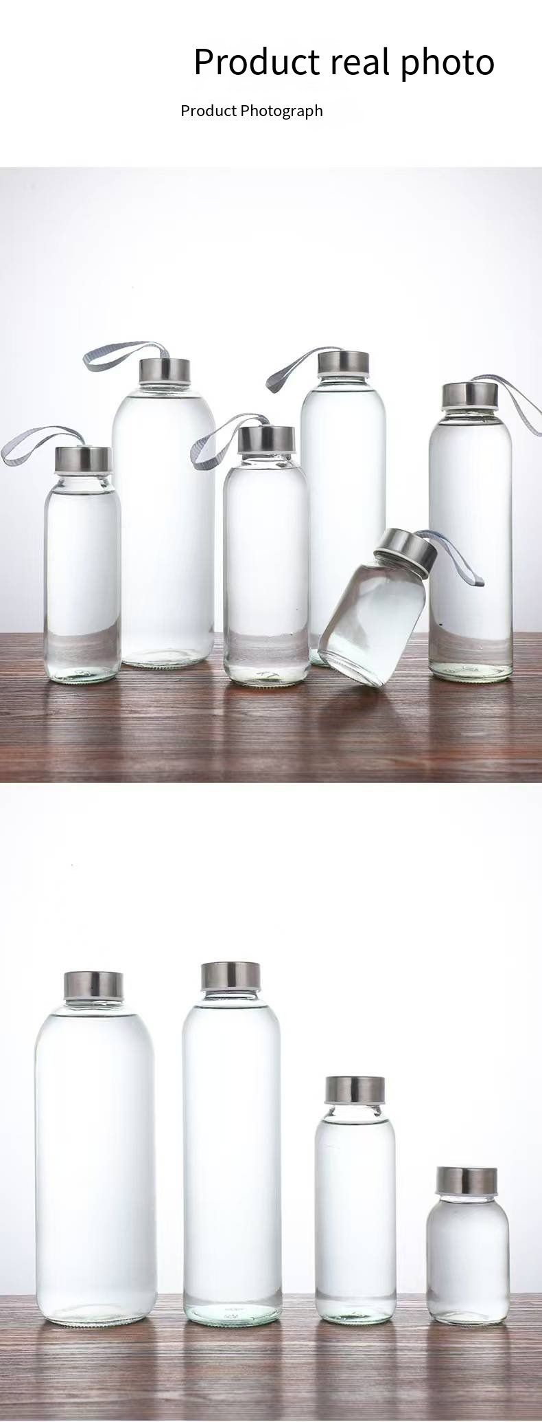 18oz Leakproof Glass Water Bottle with Stainless Steel Lid detail image 5