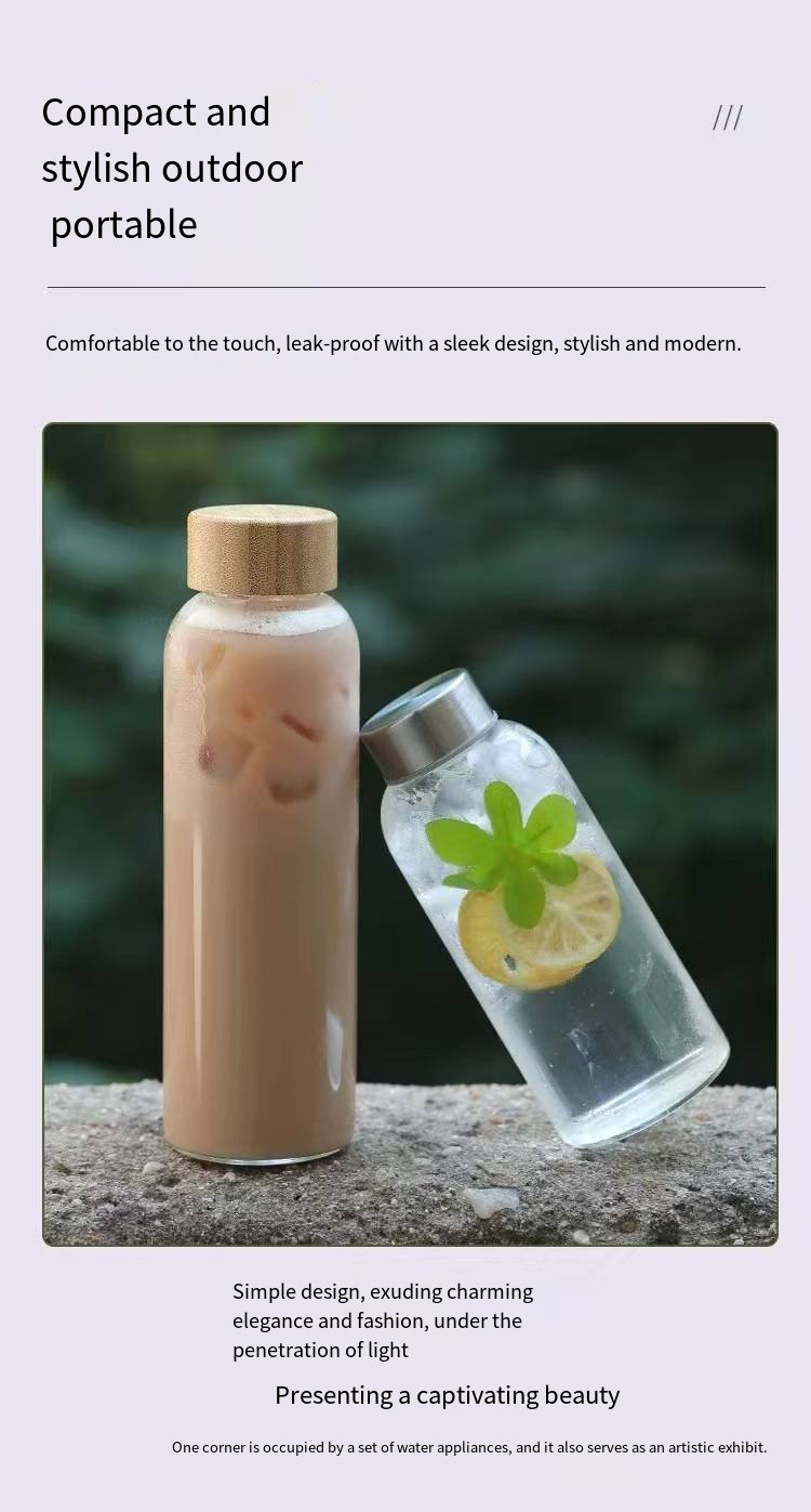 Borosilicate Glass Water Bottle with Bamboo Lid and Carry Loop detail image 4