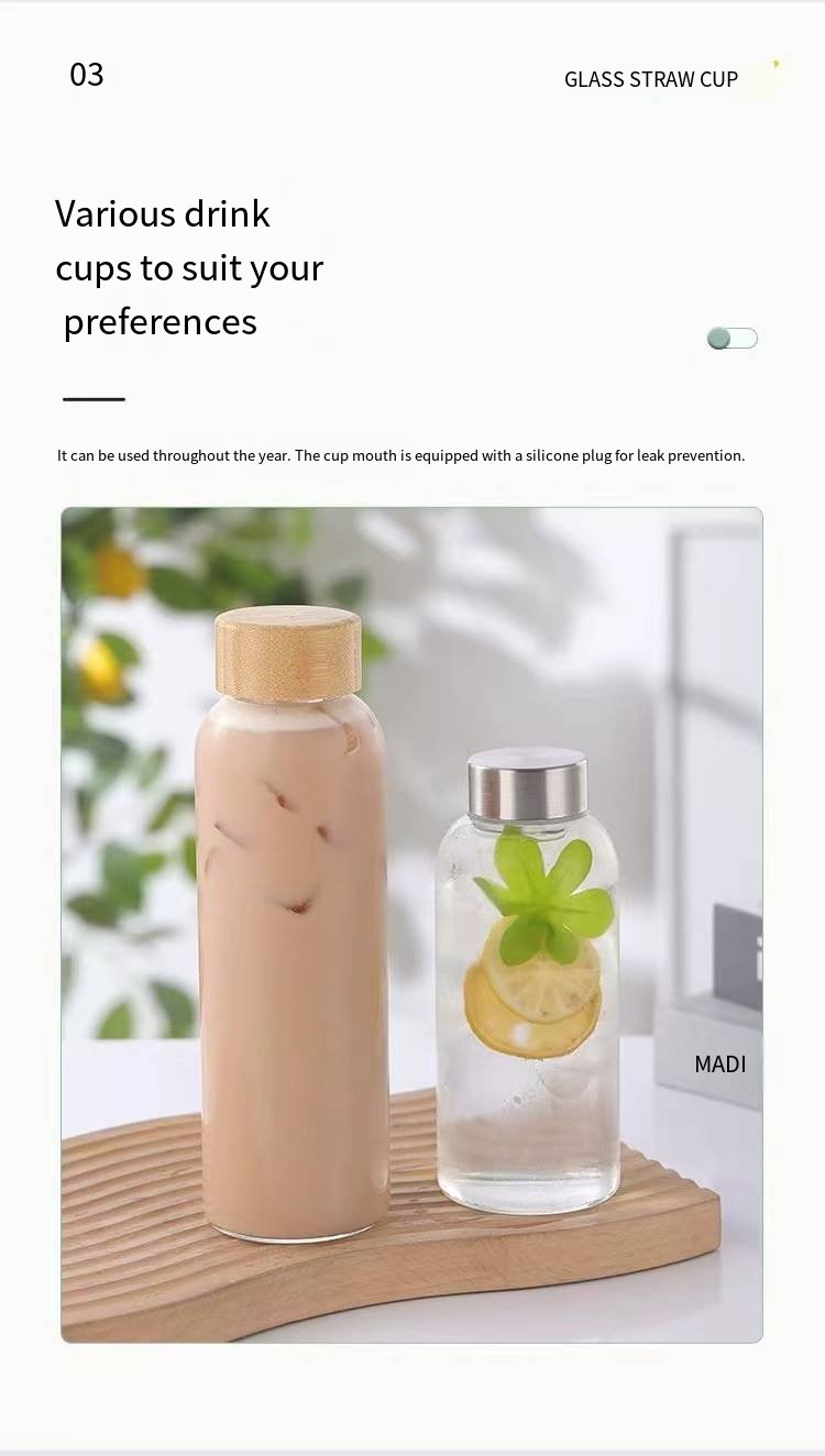 Borosilicate Glass Water Bottle with Bamboo Lid and Carry Loop detail image 7