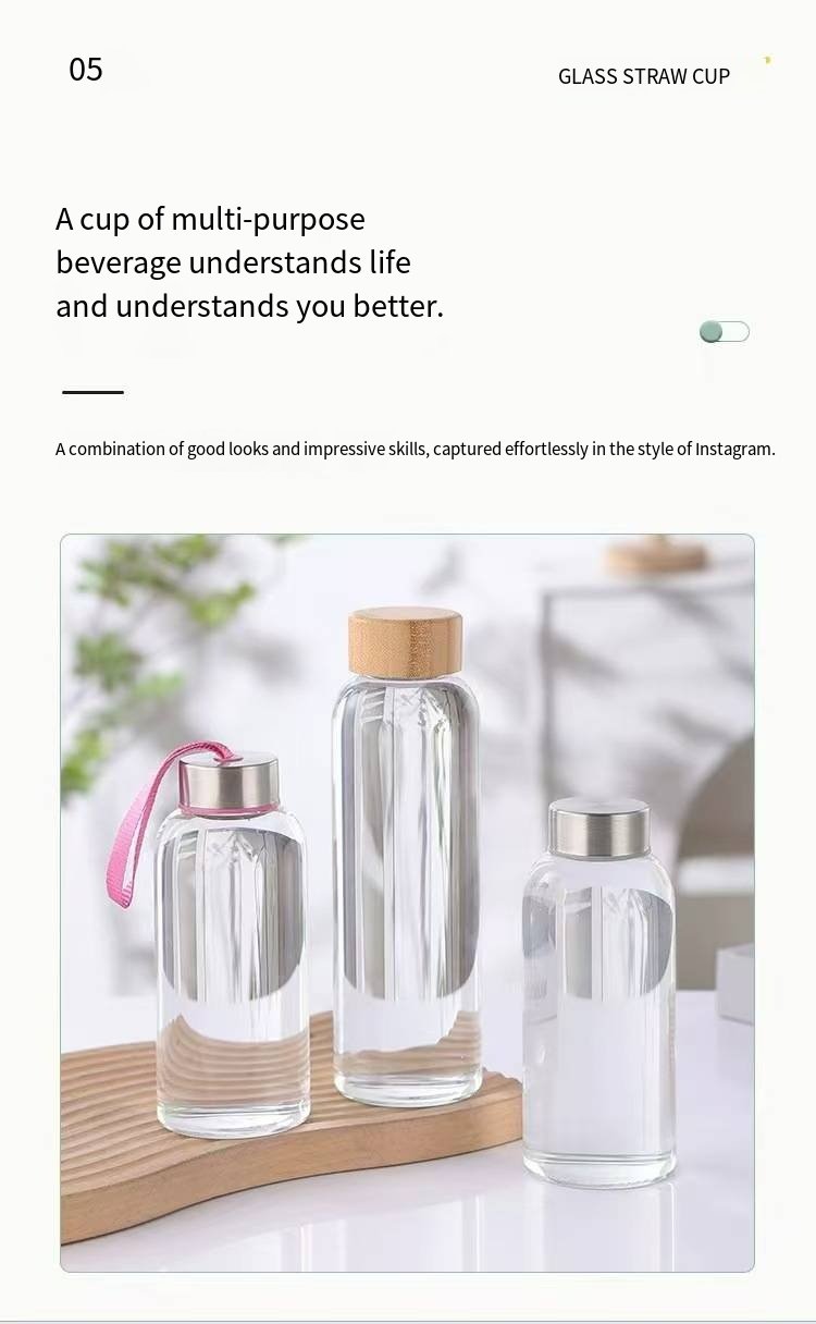 Borosilicate Glass Water Bottle with Bamboo Lid and Carry Loop detail image 8