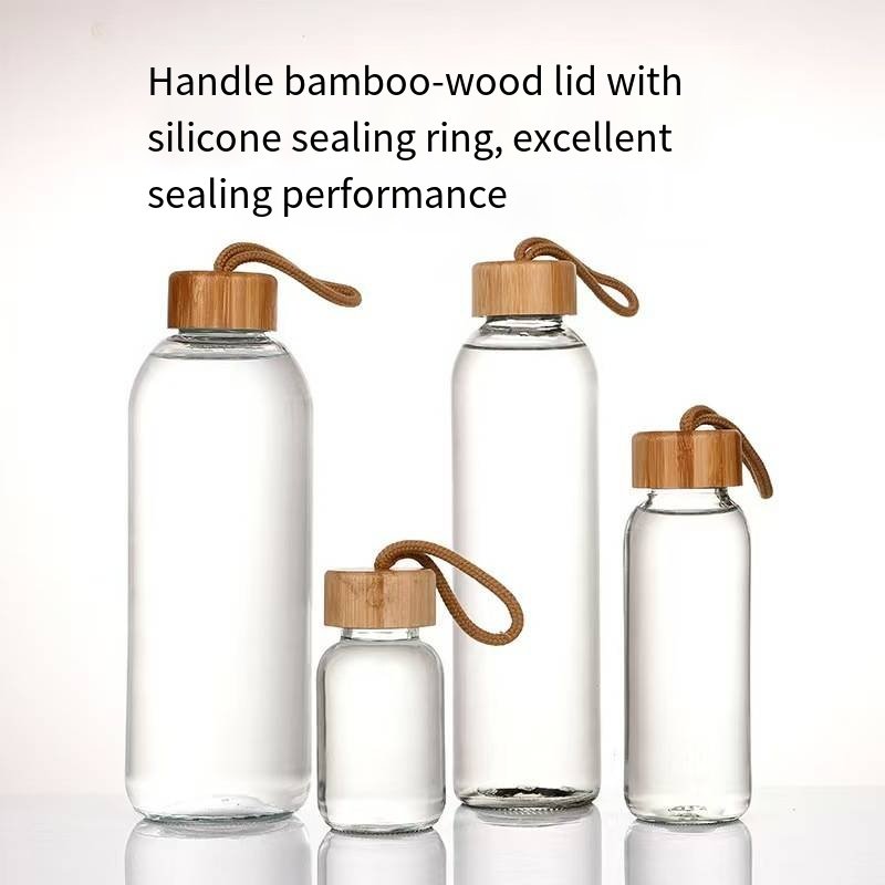 Borosilicate Glass Water Bottle with Bamboo Lid and Carry Loop main image 1