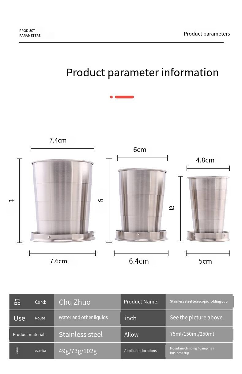 Collapsible Stainless Steel Travel Cup with Keychain detail image 7