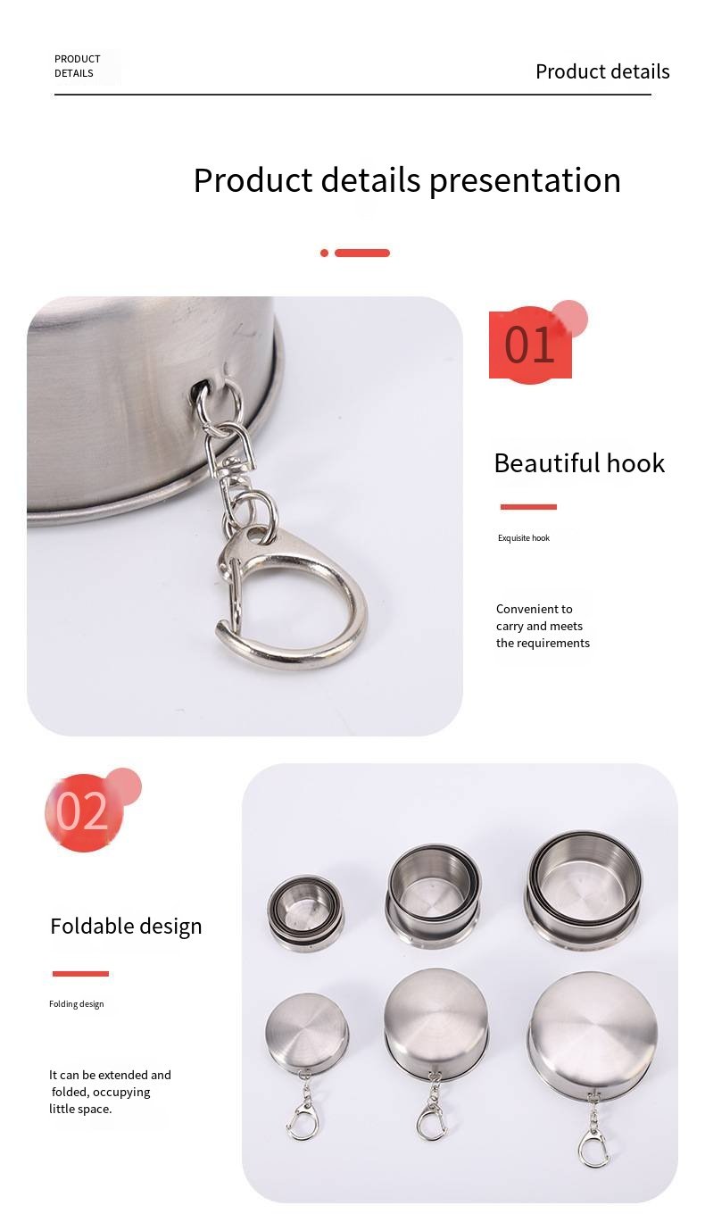 Collapsible Stainless Steel Travel Cup with Keychain detail image 8