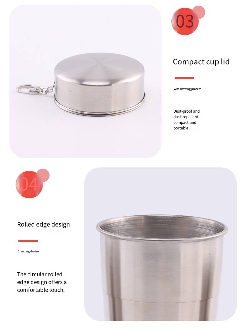 Collapsible Stainless Steel Travel Cup with Keychain detail image 9