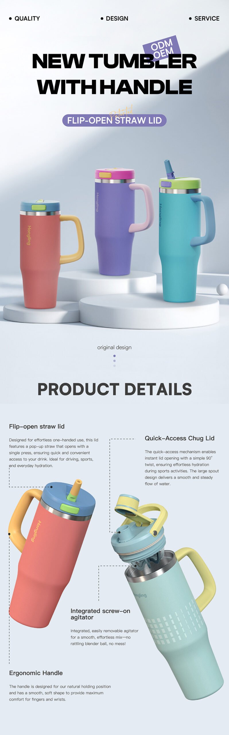304 Stainless Steel Insulated Tumbler with Handle and Straw detail image 1