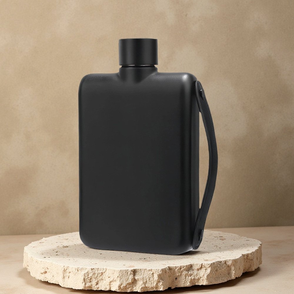 9oz 304 Stainless Steel Hip Flask with Carry Strap detail image 1
