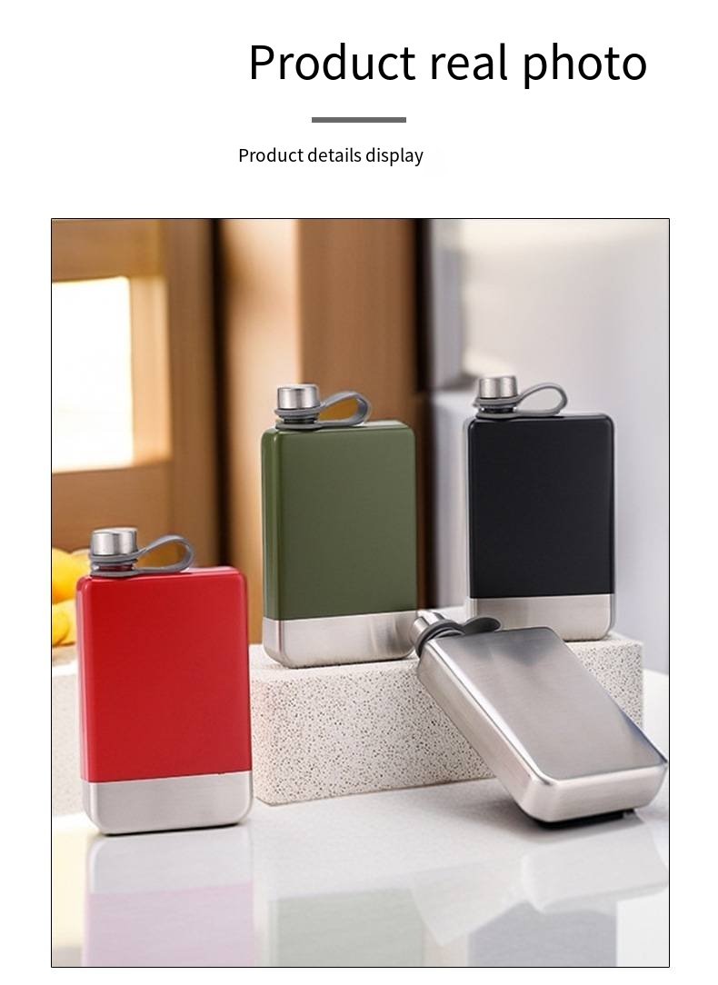 9oz 304 Stainless Steel Hip Flask with Carry Strap detail image 9