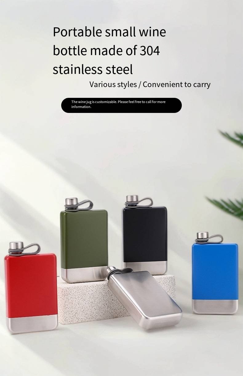 9oz 304 Stainless Steel Hip Flask with Carry Strap detail image 4