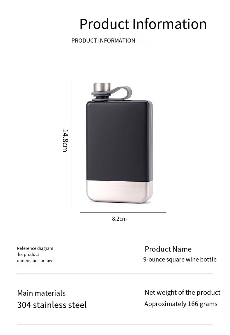 9oz 304 Stainless Steel Hip Flask with Carry Strap detail image 7
