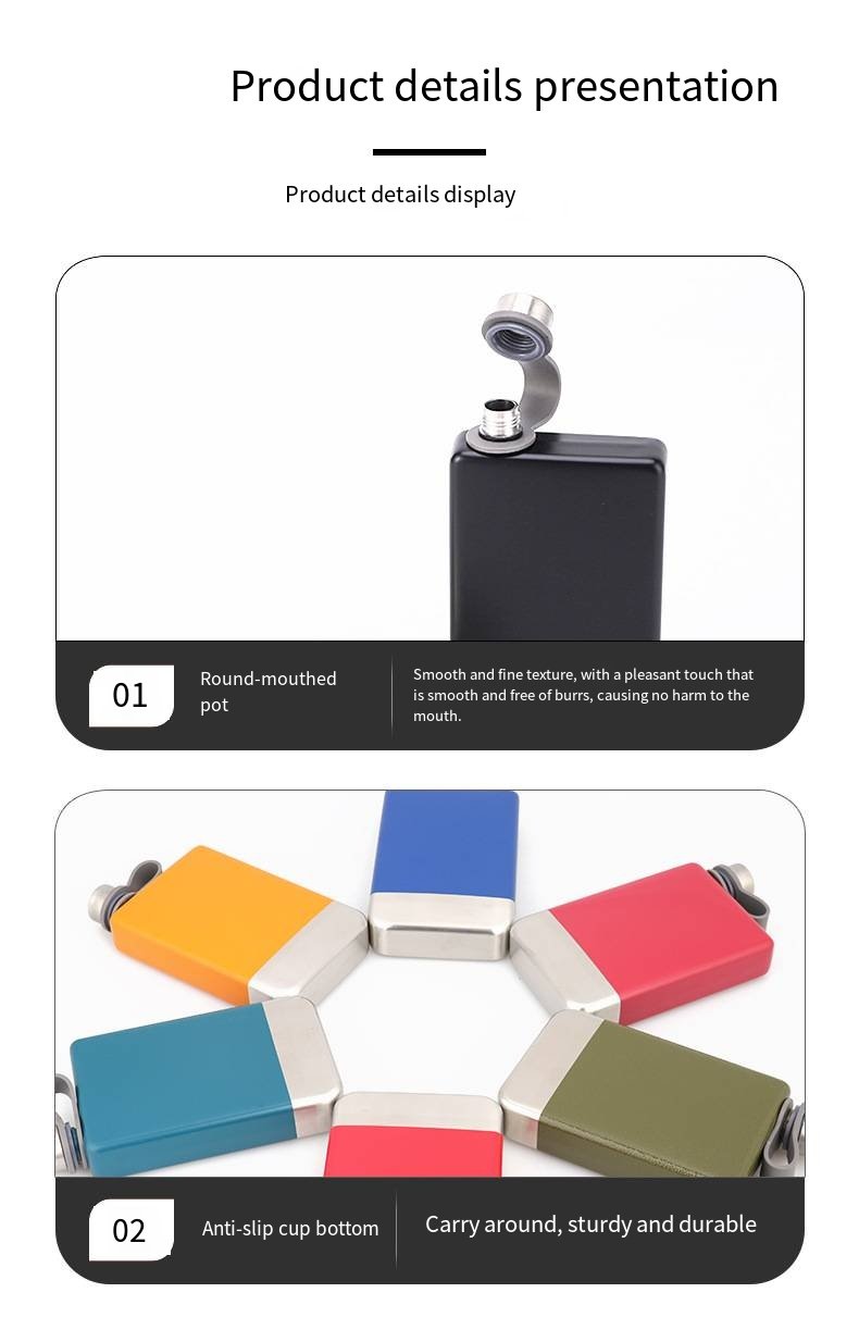 9oz 304 Stainless Steel Hip Flask with Carry Strap detail image 8