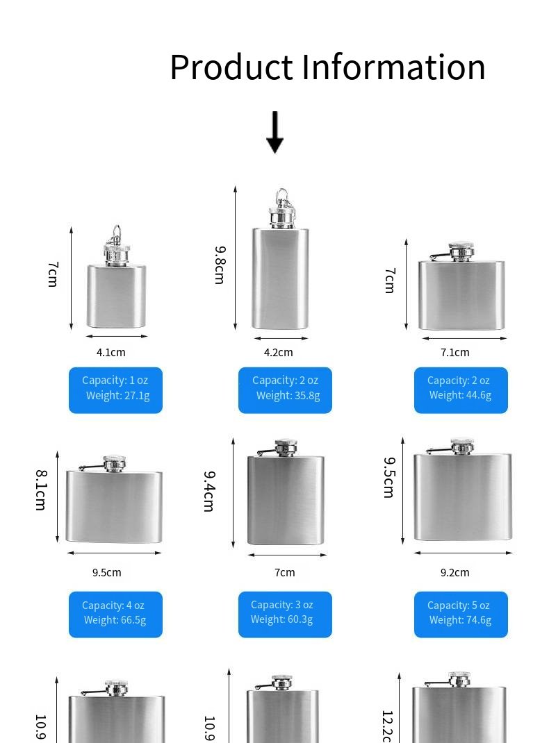 Stainless Steel Hip Flask in Multiple Sizes detail image 3