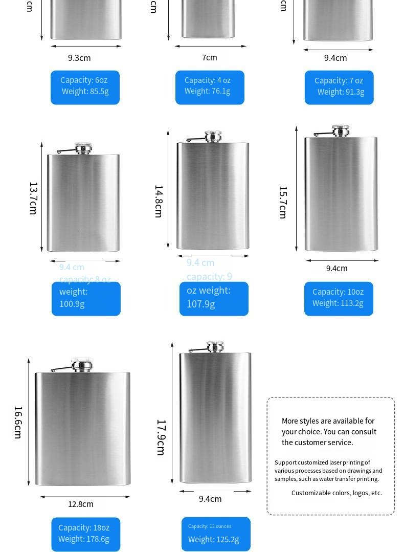 Stainless Steel Hip Flask in Multiple Sizes detail image 4