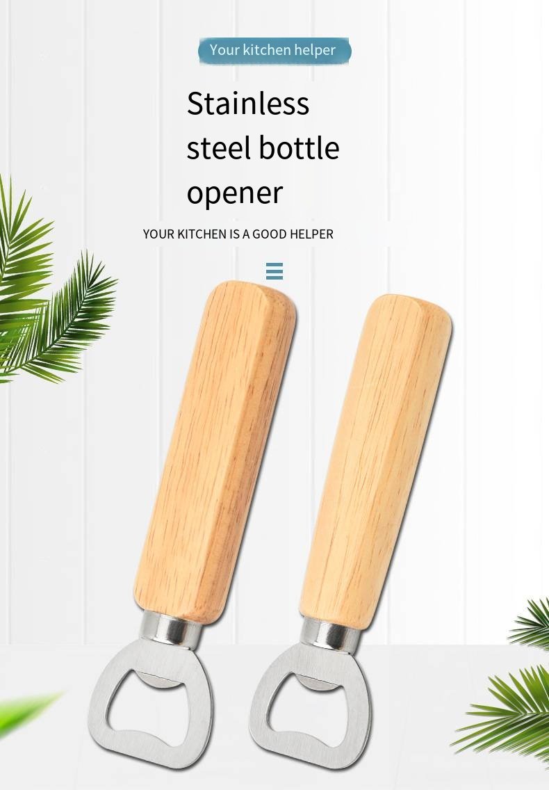Wooden Handle Stainless Steel Beer Bottle Opener detail image 1