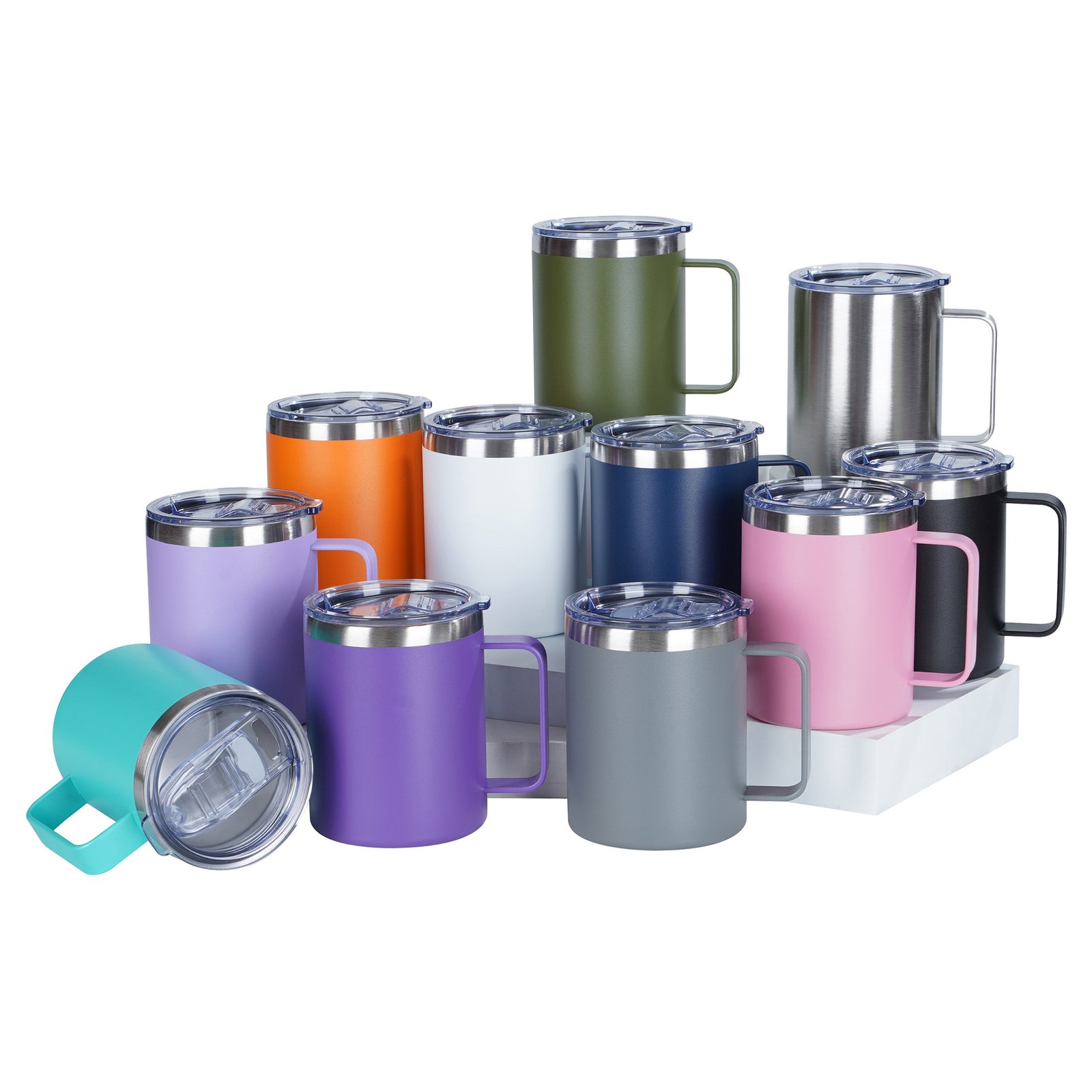 12oz/14oz 304 Stainless Steel Insulated Mug with Handle and Lid main image 1