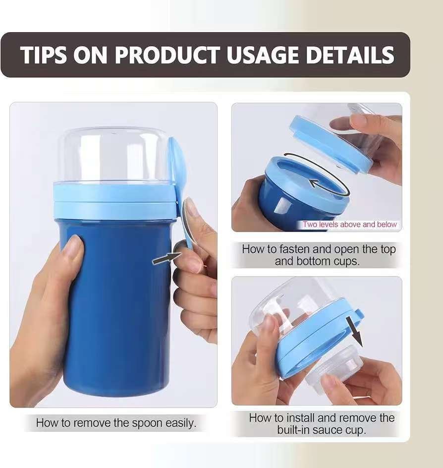 Double-Layer Leakproof Overnight Oats and Salad Cup with Utensils detail image 4