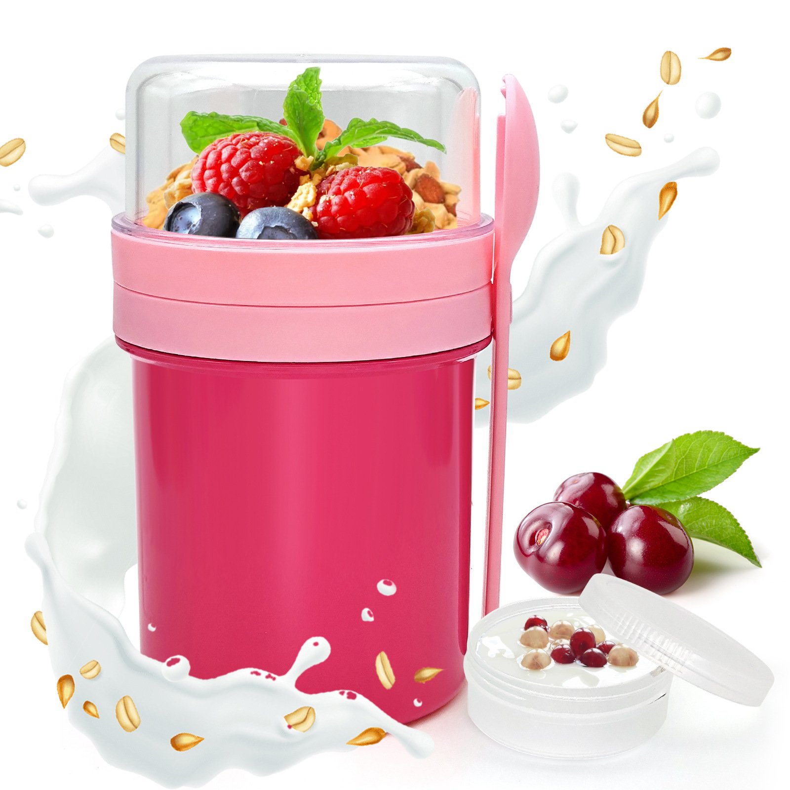 Double-Layer Leakproof Overnight Oats and Salad Cup with Utensils main image 1