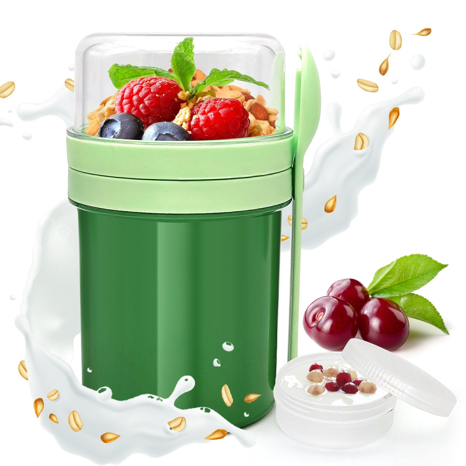 Double-Layer Leakproof Overnight Oats and Salad Cup with Utensils main image 2