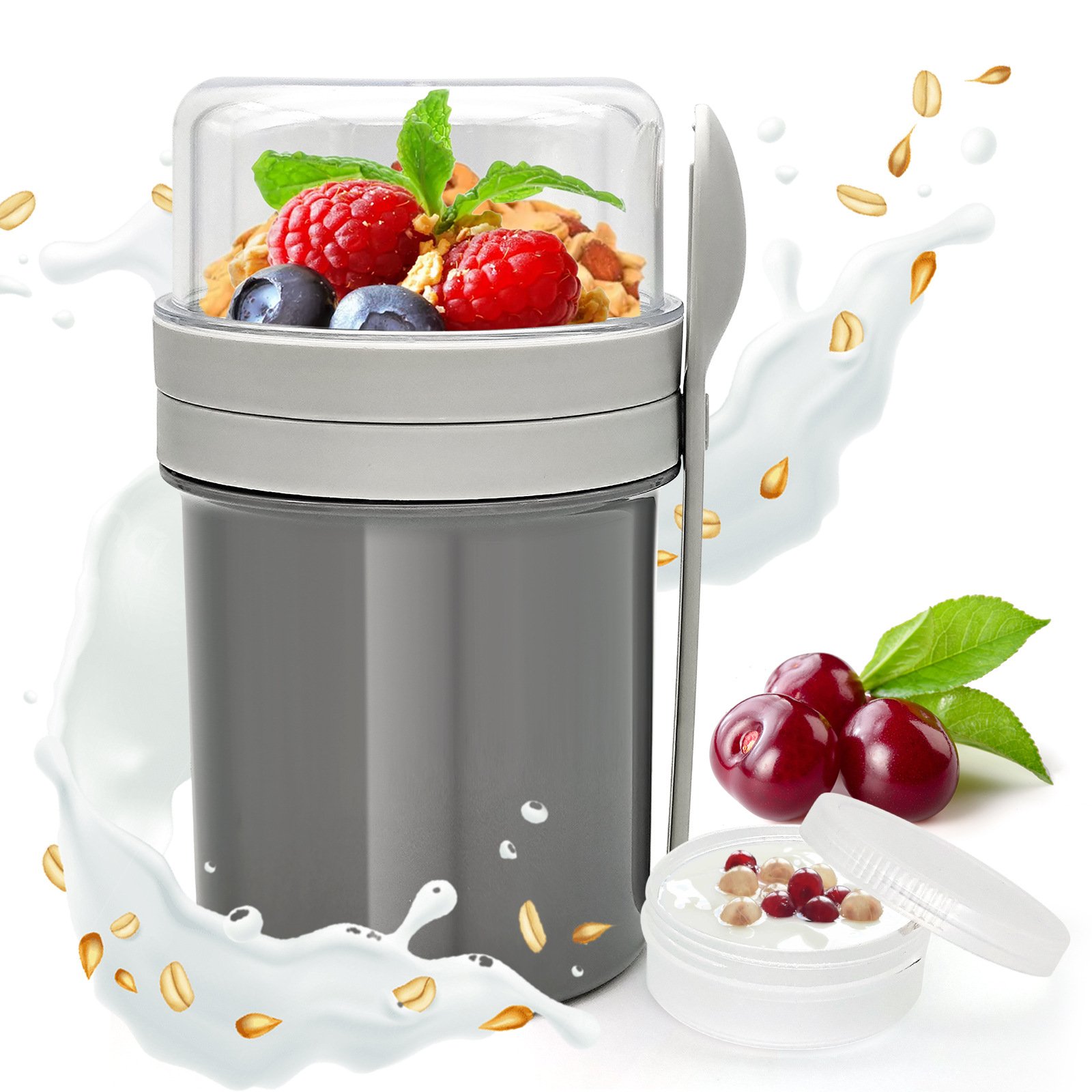 Double-Layer Leakproof Overnight Oats and Salad Cup with Utensils main image 3