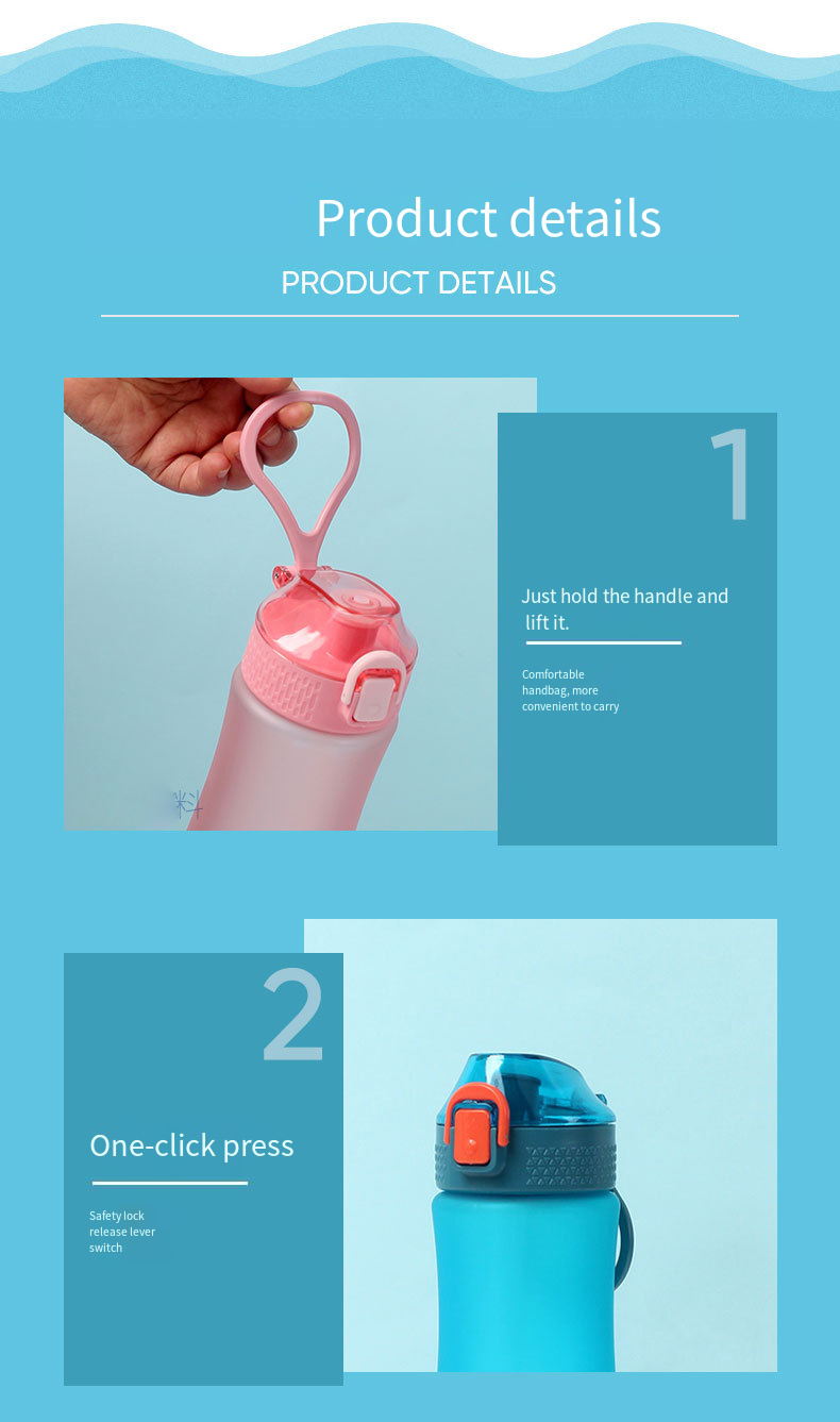 800ml Frosted Sports Water Bottle with Carry Handle detail image 3