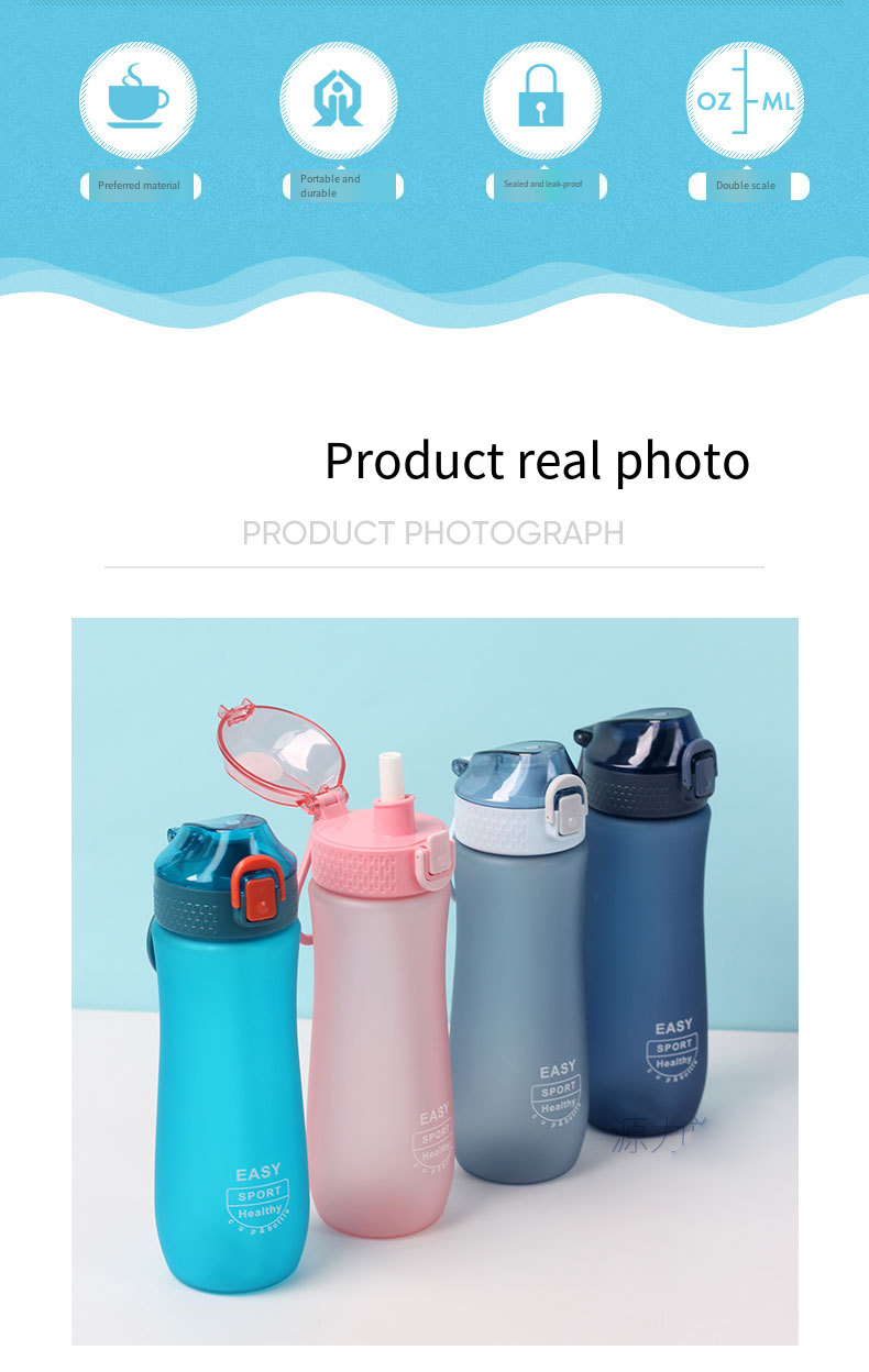 800ml Frosted Sports Water Bottle with Carry Handle detail image 6