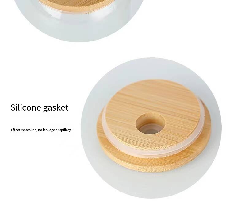 16oz Glass Tumbler with Bamboo Lid and Straw detail image 11