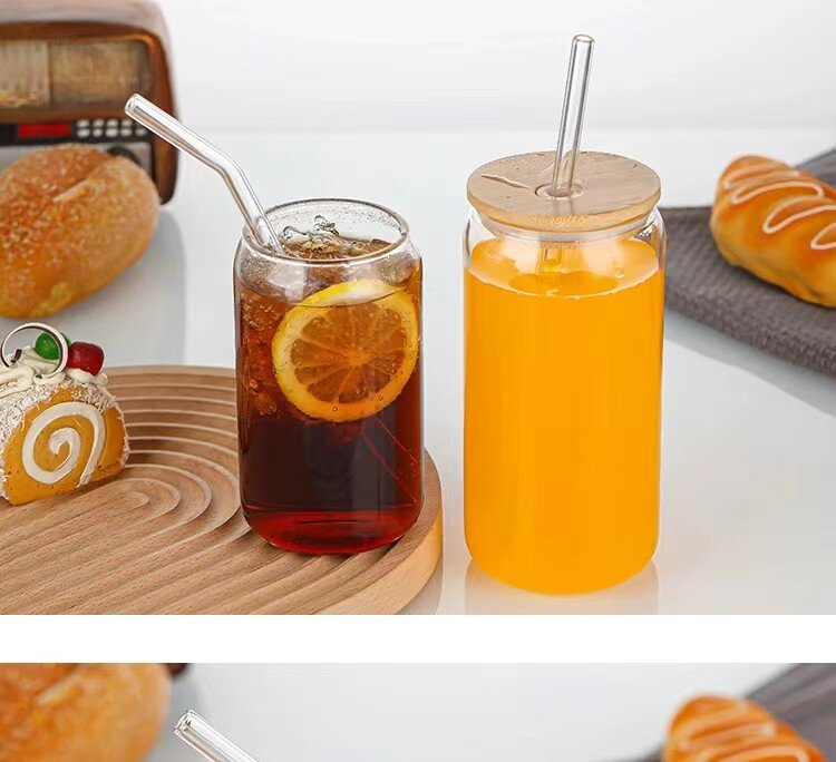 16oz Glass Tumbler with Bamboo Lid and Straw detail image 13