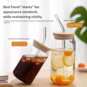 16oz Glass Tumbler with Bamboo Lid and Straw main image 1