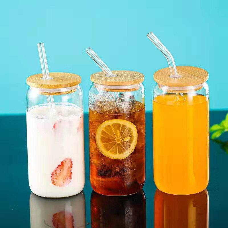 16oz Glass Tumbler with Bamboo Lid and Straw main image 3
