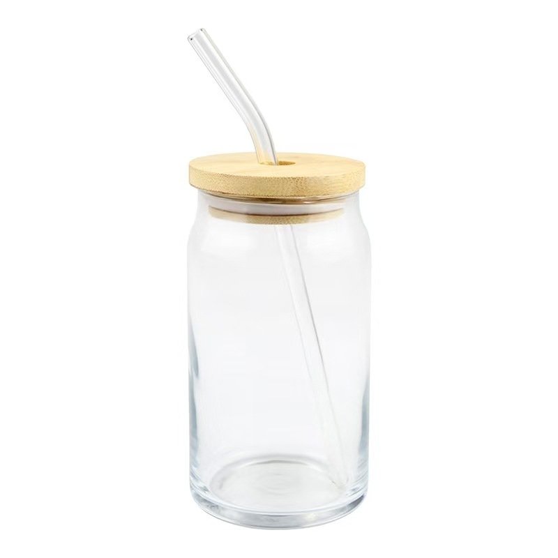 16oz Glass Tumbler with Bamboo Lid and Straw sku image 1