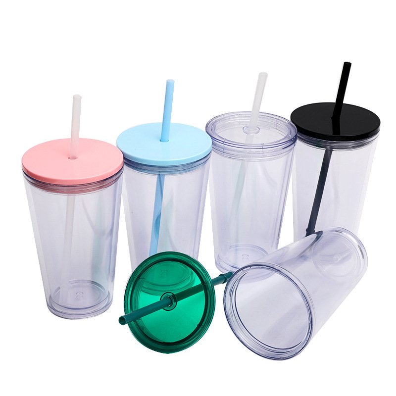 16oz Double-Wall Plastic Tumbler with Straw detail image 2