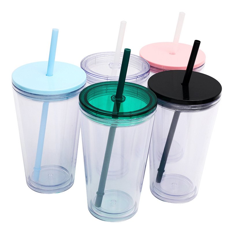 16oz Double-Wall Plastic Tumbler with Straw detail image 3
