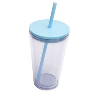 16oz Double-Wall Plastic Tumbler with Straw main image 2