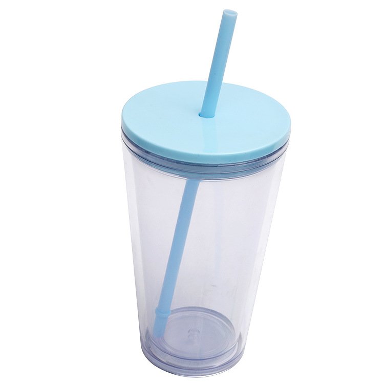 16oz Double-Wall Plastic Tumbler with Straw main image 2