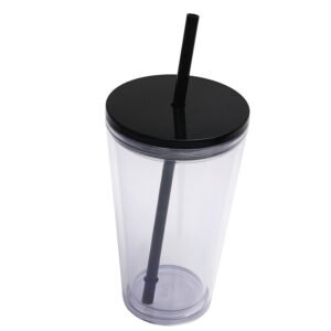 16oz Double-Wall Plastic Tumbler with Straw main image 3