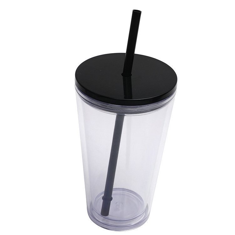 16oz Double-Wall Plastic Tumbler with Straw main image 3
