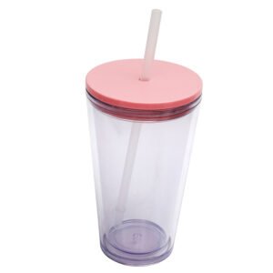 16oz Double-Wall Plastic Tumbler with Straw main image 4