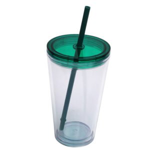 16oz Double-Wall Plastic Tumbler with Straw main image 5