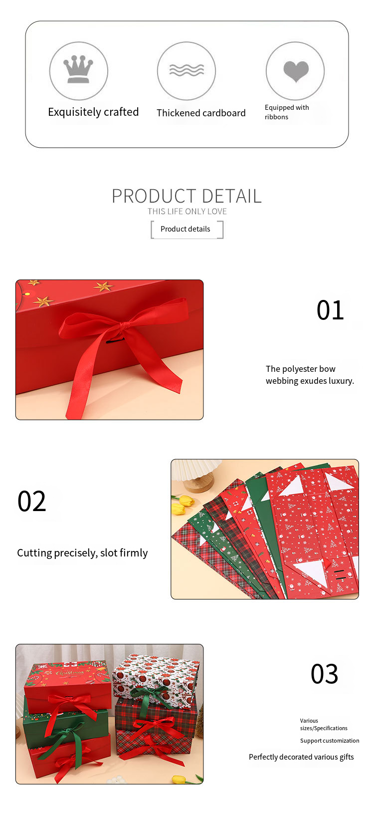 Christmas Magnetic Folding Gift Box with Ribbon detail image 3