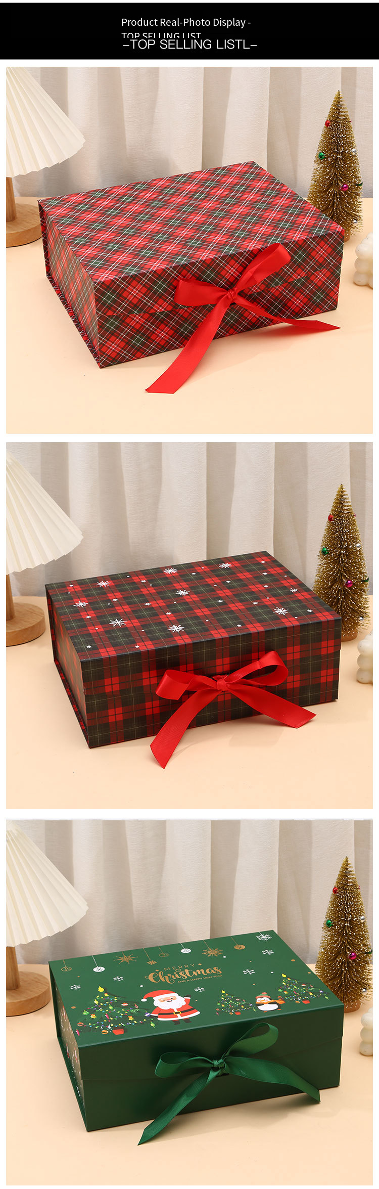 Christmas Magnetic Folding Gift Box with Ribbon detail image 4