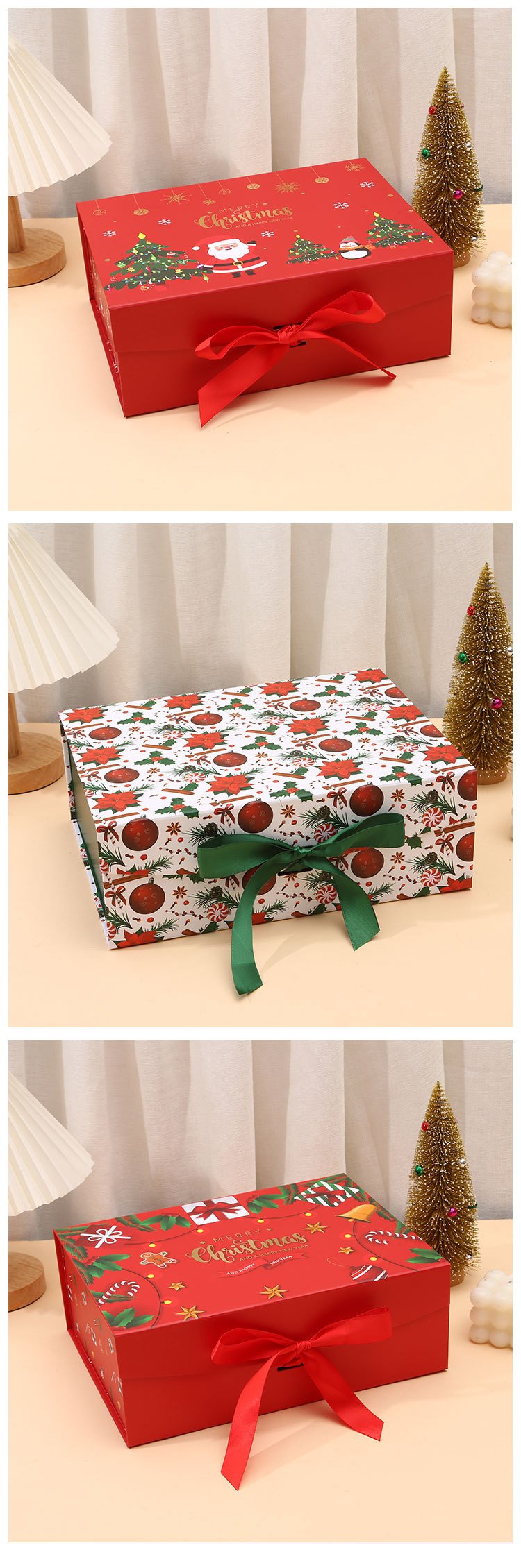 Christmas Magnetic Folding Gift Box with Ribbon detail image 5