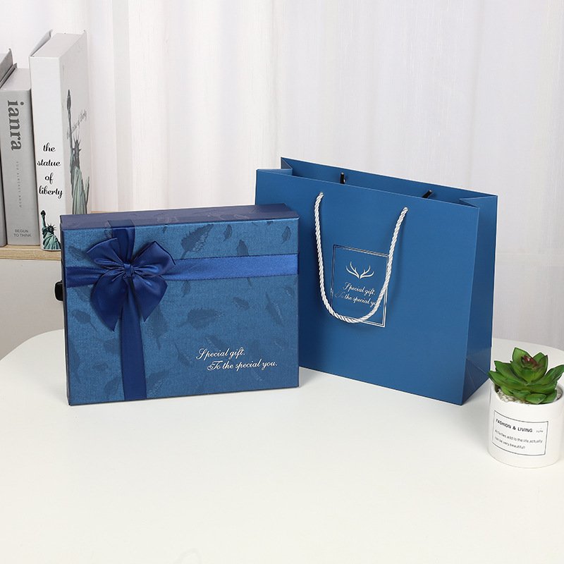 Blue Bow Business Gift Box with Carry Handle main image 1