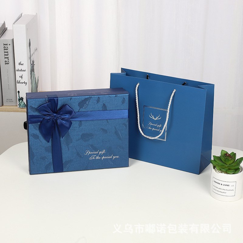 Blue Bow Business Gift Box with Carry Handle main image 2