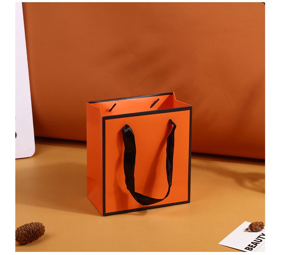 Orange Paper Shopping Bag with Handles detail image 6