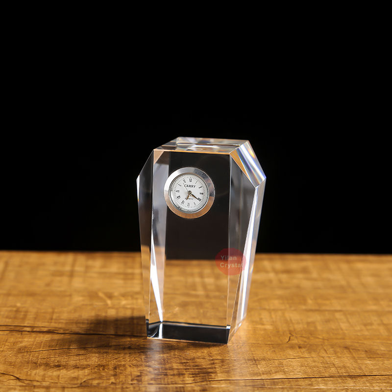 Wholesale Desktop K9 Crystal Paperweight Cube Glass Blank With Clock for Office Desk Ornaments Souvenir Decoration Block main image 1