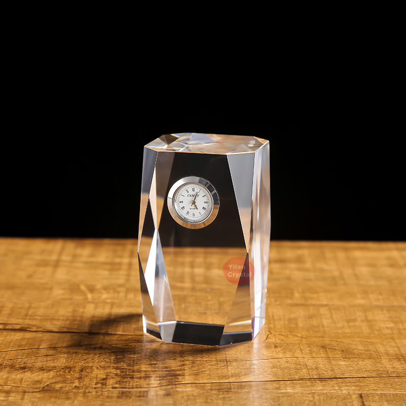 Wholesale Desktop K9 Crystal Paperweight Cube Glass Blank With Clock for Office Desk Ornaments Souvenir Decoration Block main image 2