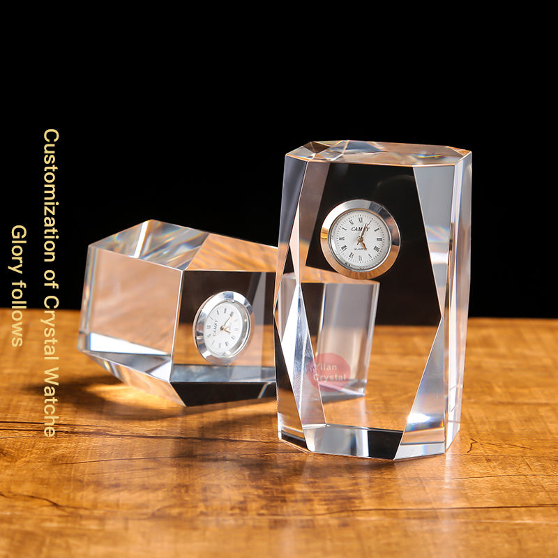 Wholesale Desktop K9 Crystal Paperweight Cube Glass Blank With Clock for Office Desk Ornaments Souvenir Decoration Block detail image 3