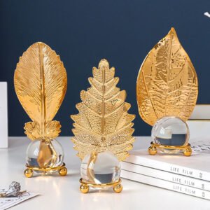 Simple Modern Light Luxury Golden Leaf Crystal Ball Ornaments Study Desktop Metal Crystal Ornaments main image 1