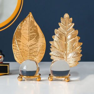 Simple Modern Light Luxury Golden Leaf Crystal Ball Ornaments Study Desktop Metal Crystal Ornaments main image 3