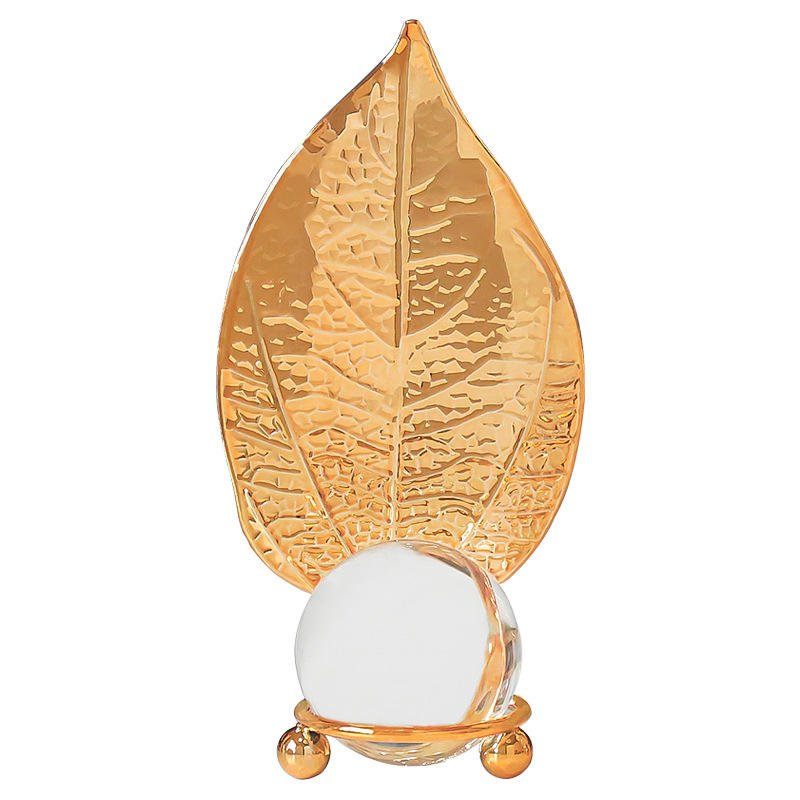 Simple Modern Light Luxury Golden Leaf Crystal Ball Ornaments Study Desktop Metal Crystal Ornaments main image 5